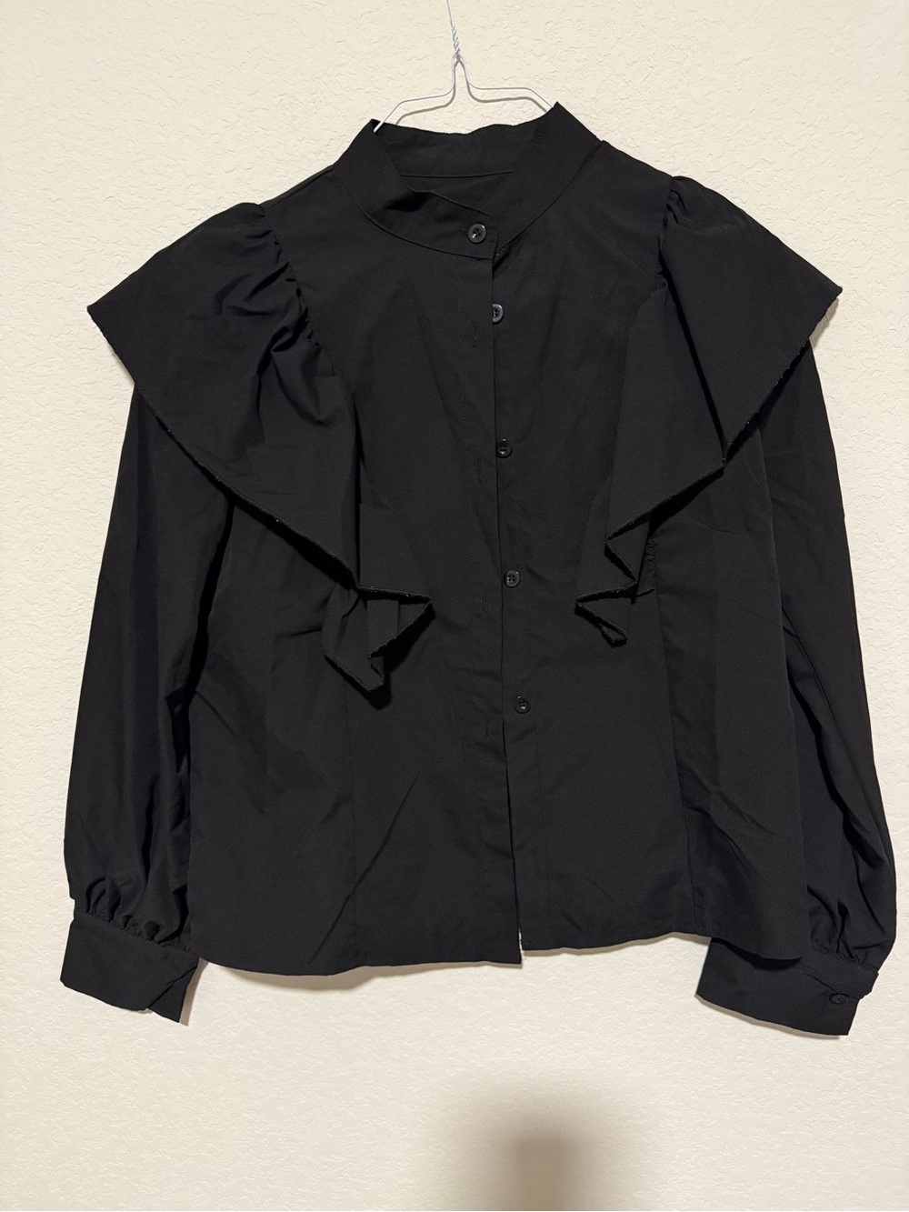 H&M Black Ruffle-Shoulder Button-Down Blouse - Picture 2 of 5